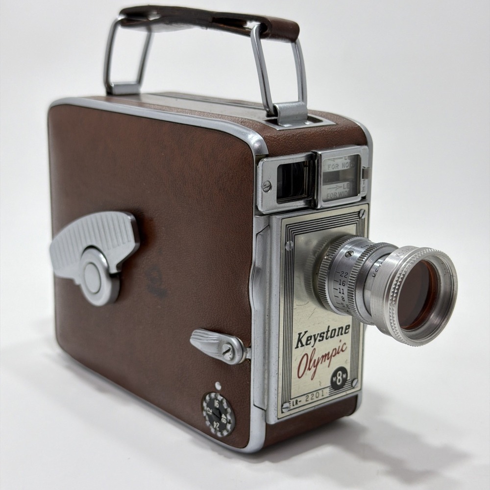 Vintage Keystone Olympic LR-2201 M8M 8mm Movie Camera Kodak Video Leather Film
